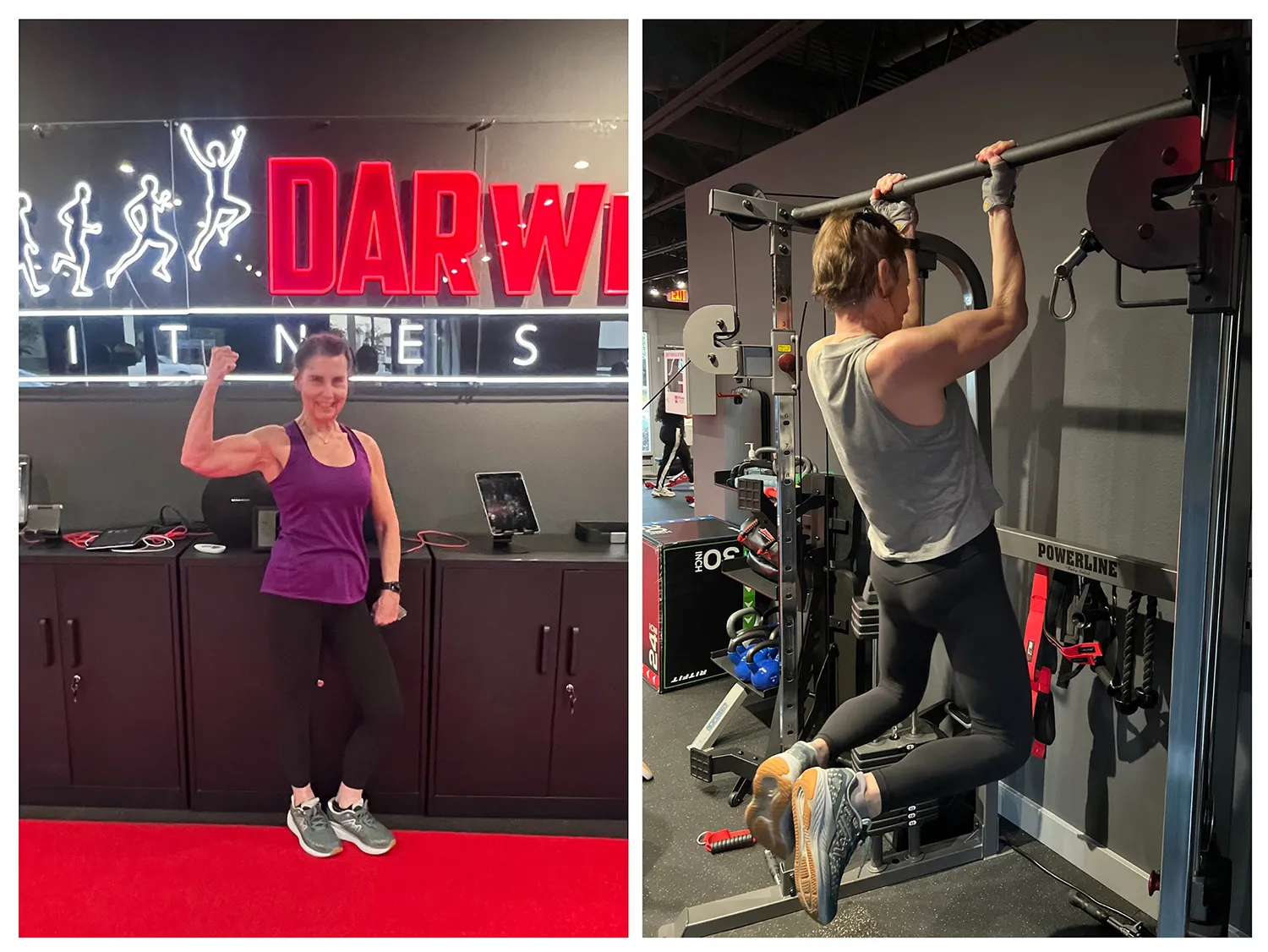 lynn, 75, from lake mary, performing a chin-up during senior strength training